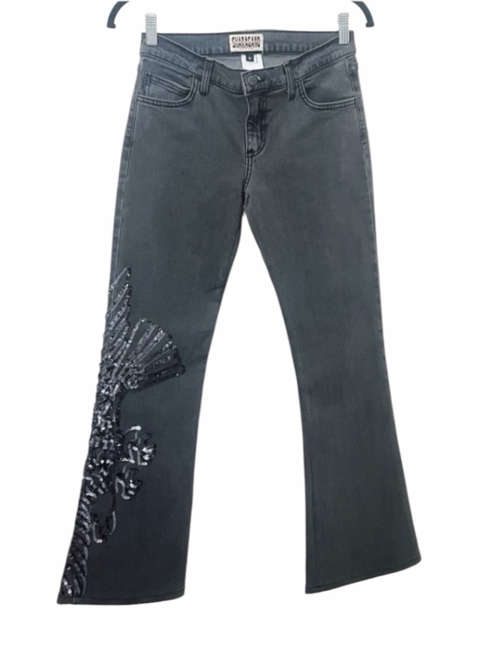 Vintage Sharagano Washed Black Sequins Denim Jeans Size Small